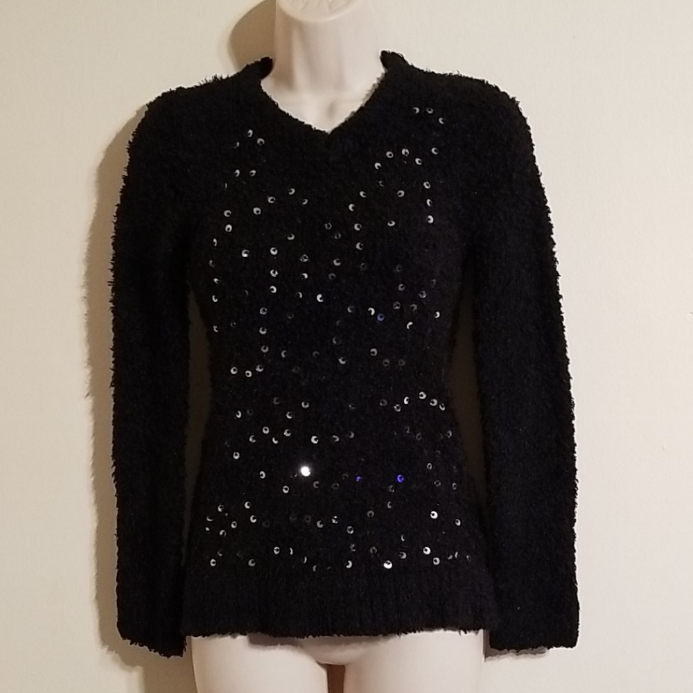 Piper Black Large Sequined Front Fuzzy Sweater - image 4